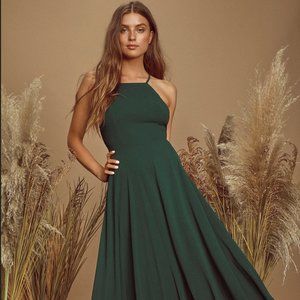 Mythical Kind of Love Dark Green Maxi Dress Lulus